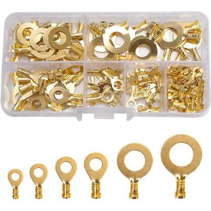 150 Stuks Messing Ring Terminal Kabelschoenen Draad Terminal Crimp Connectors Assortiment Kit M3 M4 M5 M6 M8 M10