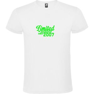 Wit T-Shirt met “Limited sinds 2001 “ Afbeelding Neon Groen Size XS