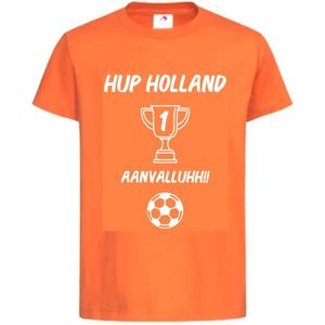 T-shirt Kinderen ""Hup Holland AANVALLUHH!!"" EK Voetbal Europees Kampioen Kampioenschap Oranje | korte mouw | Oranje/wit | maat 146/152