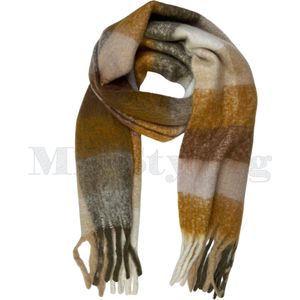 Geblokte Warme Winter Sjaal – Oker Camel