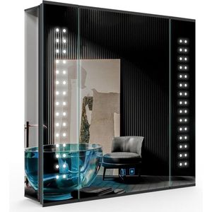 LED badkamer spiegelkast verlicht 65x60cm met scheerapparaat stopcontact Demister Touch-Switch Dimmer - Wandgemonteerde Opbergkast - Moderne badkamerspiegel