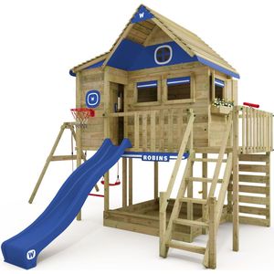 Wickey Smart GreenHouse - Huisje op palen met klimwand, Schommel en blauwe Glijbaan