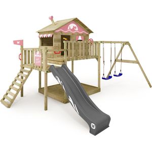 WICKEY speeltoestel klimtoestel Smart Coast met schommel & pastelroze glijbaan, outdoor kinderspeeltoestel met zandbak, ladder & speelaccessoires voor in de tuin