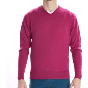 Osborne Knitwear Trui met V hals - Merino wol - Fuchsia - S