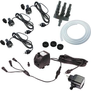 Complete set voor fonteinpomp met LED-verlichting en slangverdeler