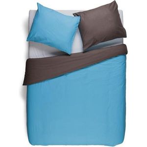 Snoozing Two Tone - Flanel - Dekbedovertrek - Tweepersoons - 200x200/220 cm + 2 kussenslopen 60x70 cm - Turquoise/Bruin