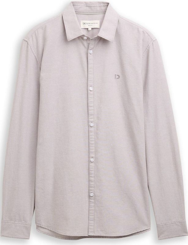 TOM TAILOR DENIM - Overhemd - Lichtgrijs - Regular Fit - Lange Mouw