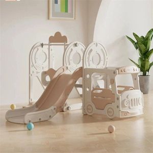 Eszenzics™ 4-in-1 Speeltoestel ""Sep"" - Glijbaan, Schommel, Ladder, Bus - Model XLB01- Veilig en solide - Beige/Roze- 1 tot 6 jaar - Peuter en Kleuter