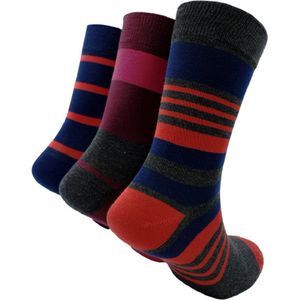 The Sockmaker sokken heren 40-46 - 3-pack Bamboo - duurzaam - Striped - Charcoal with red stripes