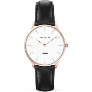 Gallivant Aquafino | Minimalistisch Dameshorloge | Rosé Goudkleurig | Leren Band Zwart | Ø 36 mm