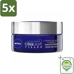 5 x NIVEA - Nachtcrème - CELLular Expert Filler Anti-Veroudering - Voor alle huidtypes - Met Hyaluronzuur & Foliumzuur - Anti-Rimpel & Hydraterend - 50 ml - Grootverpakking - Nivea Anti-rimpel Crème - Nachtcrème - Hyaluronzuur - Filler - Anti-aging