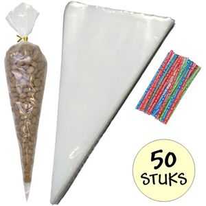 50x Puntzak Polyethyleen - 37x18cm - Traktatie Zak - Snoepzak - Uitdeelzak - Extra Stevig - Inclusief Sluitstrips Tekst - 18x37cm - 50 Stuks