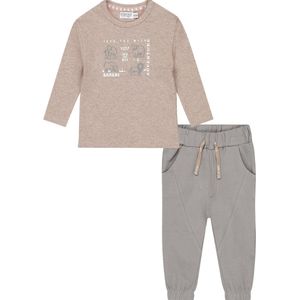 Dirkje Jongens Kledingset: Shirt Faded Brown en Broek Grey maat 104