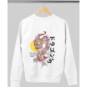 Sweater - Chinese dragon - Wurban Wear | Grappige Hoodie | Merk kleding | Unisex sweater | Techno outfit | Trui | Oversized sweater | Sport sweater | Pump cover | Draak | Wit & Zwart