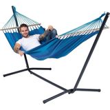 Hangmat met Standaard Eénpersoons 'Easy & Relax' Blue | Complete hangmatset | Bevestiging inclusief | 120 KG | 320 CM | Polycotton + Metaal | 1% For The Planet | Tropilex