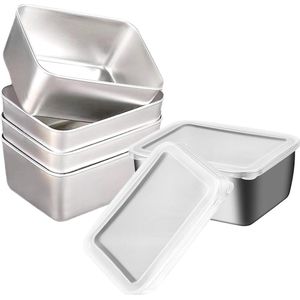 Voedselopslagcontainer, vriescontainer, voedselopbergdoos, stapelbare roestvrijstalen doos met vergrendelde deksel, vaatwasser-, vriezer- en ovenbestendig (0,5 L, set van 5)
