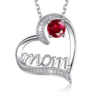 Moeder Ketting dames - 2 kleuren steen - Rood Zilver - verstelbaar 45+5 cm - liefde - verjaardag - Moederdag cadeautje - cadeau voor haar - mama - vrouw