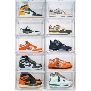 Dripbox - Sneakerbox 10-pack Acryl | Sneaker Crate Acryl | Sneaker Box | Schoenenopberger | Sneakerbox | Schoenenkast | Sneaker opbergsysteem | Sneakercrate | Met magnetische sluiting | Doorzichtig Acryl | Acrylic Acrylic Clear