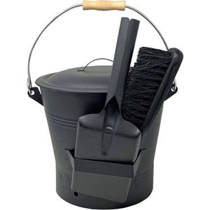 EmberElegance® Asemmer met Deksel en Schep - Kolenemmer - Pelletemmer - Haard Accessoire - Asemmer met Schep - As emmer met Deksel - Zwart
