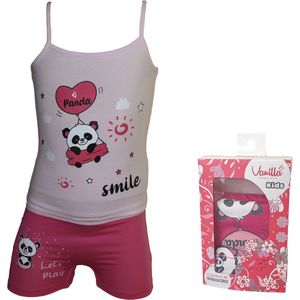 Vanilla – Meisjesondergoed, meisjesset hemd en boxershort - Egyptisch katoen – Roze/Blauw – 10/12 jaar – 4579