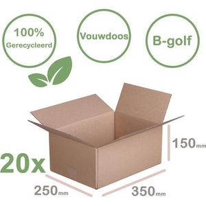 Verzenddozen 20 stuks maat 350 x 250 x 150 mm Kartonnen Verzenddozen B Golf Bruin – 100% Gerecycled - Verzenddoos-  Doos Dozen bruin karton