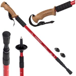 2 stuks Nordic Walking wandelstok - Kurkstok - Rood - Antishock - 135cm max - Lengte opvouwen 64cm -