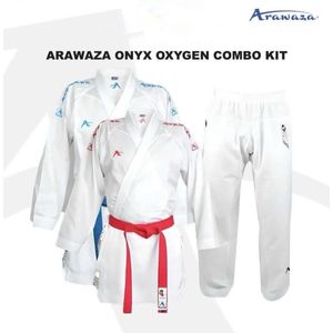 Arawaza kumite-karatepak Onyx Oxygen | Set | WKF-approved | Blauw / Rood (Maat: 200)