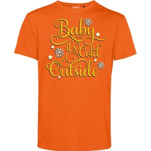 T-shirt Baby Its Cold Outside | Foute Kersttrui Dames Heren | Kerstcadeau | Kerstpakket | Oranje | maat 5XL