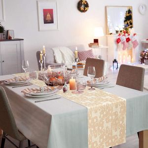 Tafelloper Kerstmis beige linnen moderne tafelloper vuilafstotend hittebestendig - met elandenpatroon - tafeldecoratie voor eetkamer keuken - feest 183 x 35 cm tafelloper textiel 60 x 140 cm