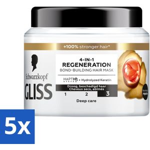 5 x Gliss - Haarmasker - 4in-1 Hair Mask - Voor Diep Herstel - 400 ml - Haarmasker - Haarherstel - Beschadigd Haar - Glanzend Haar - Haarvoeding