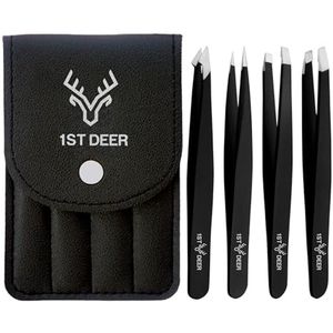 Professionele Roestvrij Staal Pincetten Set van 4 - Met Handig Etui voor Wenkbrauwen en Wimperverlenging