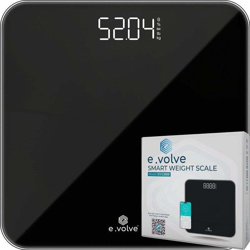 e.volve Weegschaal Personenweegschaal Digitaal - BMI meting - Digitale Weegschaal - Incl. Batterijen & App