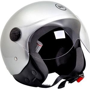 BHR 800 Easy - Vespa Scooterhelm - ECE goedgekeurde Scooterhelm - Geschikt als Scooter Brommer Motor Snorfiets Helm - XL - Glans Zilver