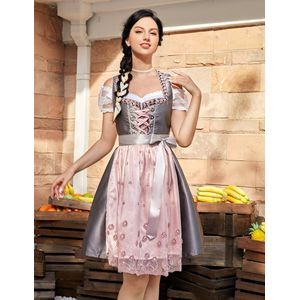 Dirndljurk Midi-dirndljurk voor dames, kort, 3-delige set inclusief dirndljurk, schort en dirndlblouse voor Oktoberfest Roze-3 36