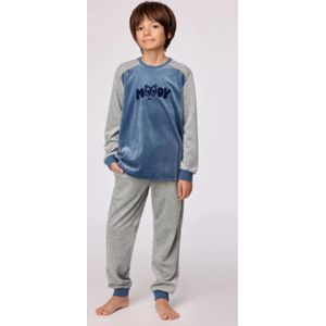 Woody pyjama jongens/heren velours - blauwgrijs - 'Moody' - 252-10-QRM-V/189 - maat 104