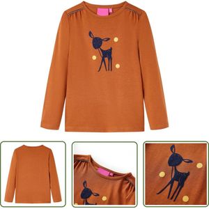 vidaXL Langmouwig Hemd - Kinderhemd - Kindershirt met lange mouwen 104 cognackleurig - Meisjeshemd - Jongenshemd - Bruine Kleding