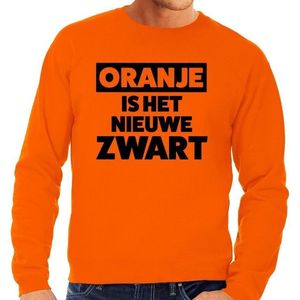 Oranje tekst sweater Oranje is het nieuwe zwart voor heren -  Koningsdag kleding XL