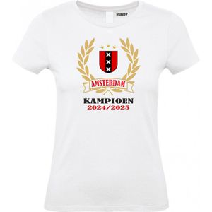 Dames t-shirt Krans Kampioen 2024/2025 | Amsterdam | Shirt Kampioen | Geen officieel Ajax Artikel | Wit Dames | maat XXL