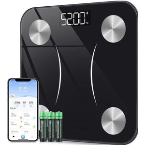 StayPowered Digitale Personenweegschaal - Nauwkeurige Gezondheidsmonitoring met App - 13 Lichaamsgegevens zoals Vetmassa en Spiermassa - Bluetooth - Hoge Precisie - Max 180 kg - Inclusief Batterijen - Zwart - Levering Sneller dan Aangegeven!