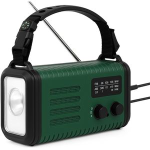 Yarvu ® - Pro 1 - 20.000 MAH Noodradio - Opwindbaar + Accu + SOS + IPX3 Waterproof + Solar - 3.5MM AUX/Earphone ingang (incl AUX Kabel) - Nood Radio - Noodlamp