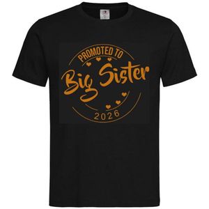 Shirt Aankondiging zwangerschap Promoted to Big Sister 2026 | korte mouw | Zwart/tan | maat 98/104 zwangerschap aankondiging bekendmaking Baby big sis sister Grote Zus
