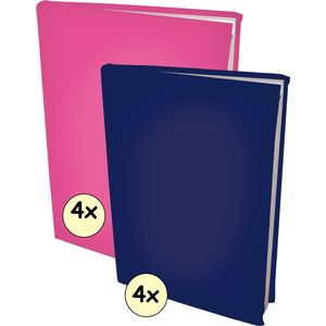 Rekbare boekenkaften A4 - 4 x Donkerblauw & 4 x Roze (4 stuks)