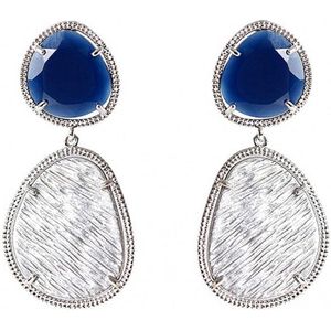 Viva Jewellery oorstekers zilver met blauwe steen