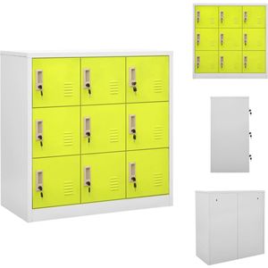 vidaXL Lockerkast - Staal - 90 x 45 x 92.5 cm - 9 lockers - Lichtgrijs en groen - Kast