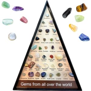 Edelstenen en Mineralen Wereld Collectie - 36 mini stenen in Piramide verpakking - Trommelstenen