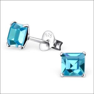 Aramat jewels ® - 925 sterling zilveren oorbellen vierkant aqua kristal 6mm