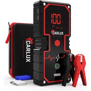 Carlux Krachtige 12V Jumpstarter - 2000A/20.000 mAh – Startkabels Met Powerbank - Starthulp Voor Auto’s Met LED- en SOS Noodlicht- Incl. Opbergcase