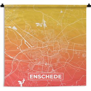 Wandkleed - Wanddoek - Stadskaart - Enschede - Geel - Oranje - 60x60 cm - Wandtapijt - Plattegrond