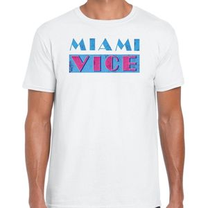 Bellatio Decorations disco verkleed t-shirt heren - jaren 80 feest outfit - Miami Vice - wit M