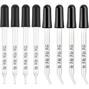 8 X Glazen Pipetdruppelaar - 1 ML - Vloeistoffen Oor en Oogdruppelaar 4 Gebogen & 4 Rechte Uiteinden - 1 ml Druppelaars voor Essentiële Oliën - Drank - Lab - Ambachten - Meten